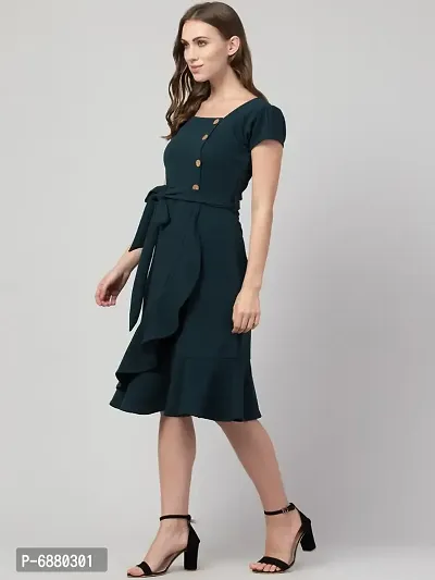Women Fit and Flare Green Dress-thumb3