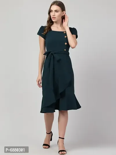Women Fit and Flare Green Dress-thumb0