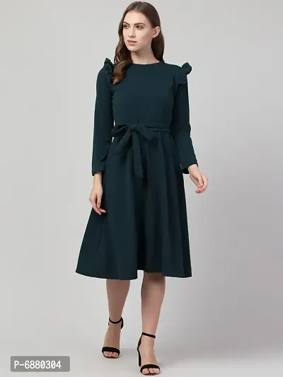 Women Fit and Flare Green Dress-thumb0