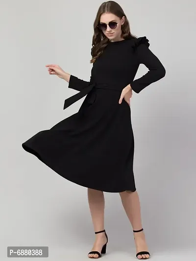 Women Fit and Flare Black Dress-thumb3