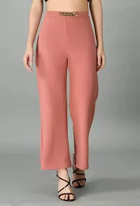 Flared Women Pink Trousers-thumb3