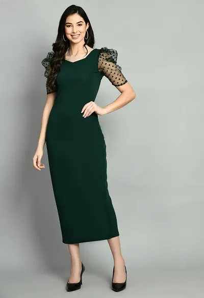 Stylish Fancy Blend Half Puff Sleeve Dresses For Women