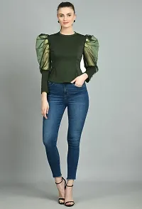 Stylish Georgette Olive Solid Crop Top For Women-thumb3
