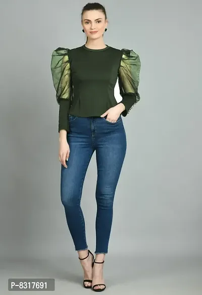 Stylish Georgette Olive Solid Crop Top For Women-thumb4