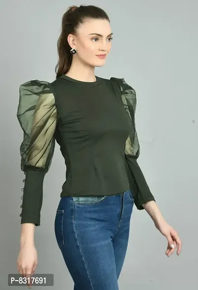 Stylish Georgette Olive Solid Crop Top For Women-thumb0