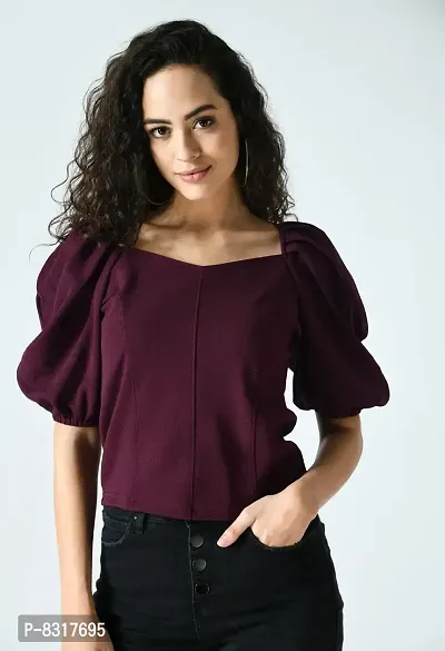 Stylish Georgette Purple Solid Crop Top For Women-thumb0