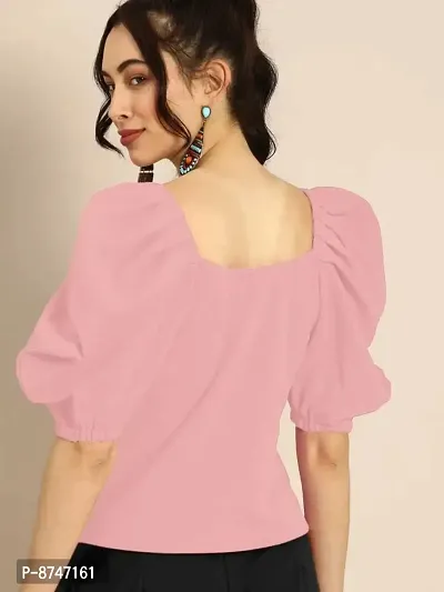 Elegant Cotton Blend Pink Solid Top For Women-thumb2