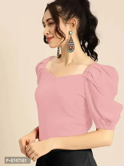 Elegant Cotton Blend Pink Solid Top For Women-thumb3
