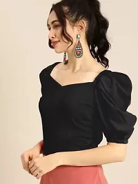 Elegant Cotton Blend Black Solid Top For Women-thumb2