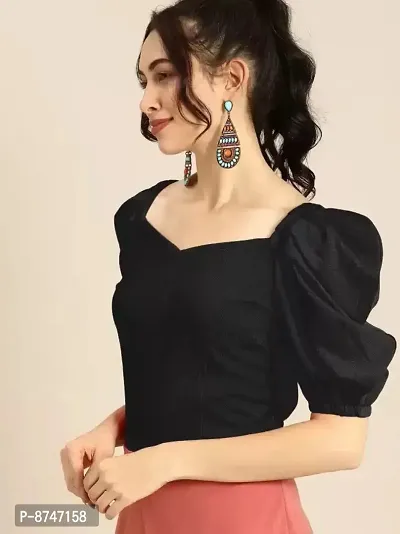 Elegant Cotton Blend Black Solid Top For Women-thumb3