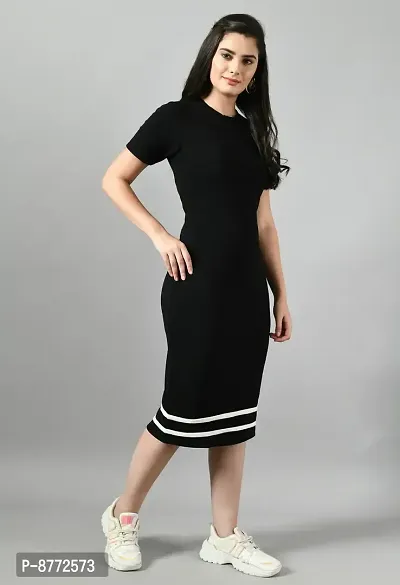 Trendy Polyester Black Solid Dress For Women-thumb0