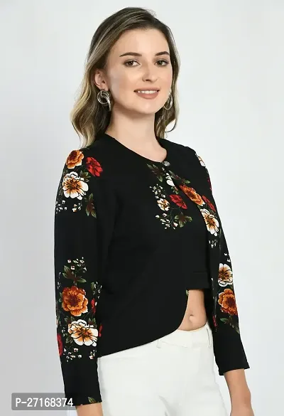 Stylish Black Polyester Printed Shrugs For Women-thumb3