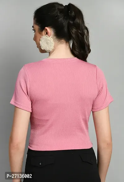 Elegant Pink Polyester Solid Crop Length For Women-thumb4