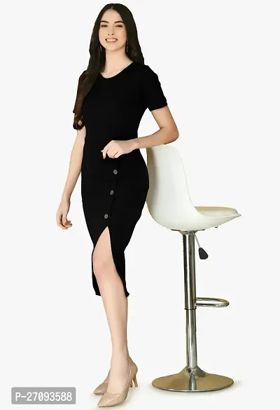Stylish Black Cotton Blend Solid Dress For Women-thumb0