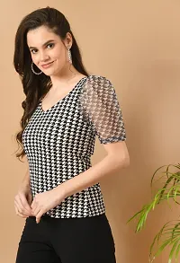 Elegant White Cotton Blend Printed Top For Women-thumb1