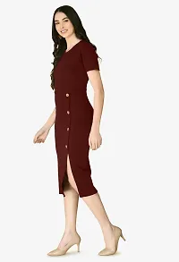 Stylish Maroon Cotton Blend Solid Dress For Women-thumb2