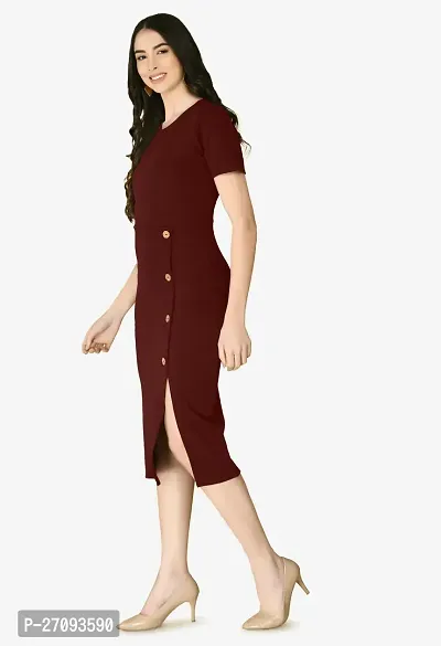 Stylish Maroon Cotton Blend Solid Dress For Women-thumb3