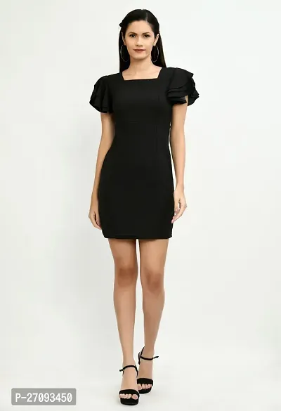 Stylish Black Cotton Blend Solid Dress For Women-thumb2