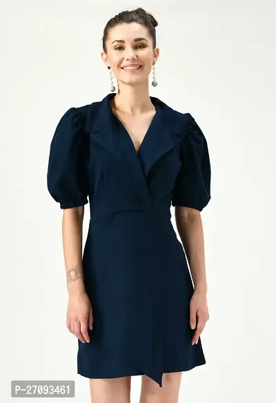 Stylish Navy Blue Cotton Blend Solid Dress For Women