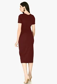 Stylish Maroon Cotton Blend Solid Dress For Women-thumb1