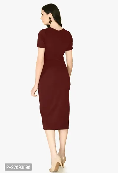 Stylish Maroon Cotton Blend Solid Dress For Women-thumb2