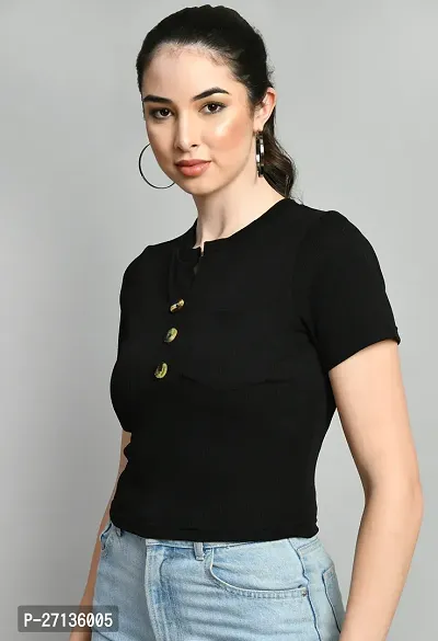 Elegant Black Polyester Solid Crop Length For Women