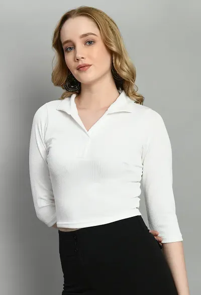 Casual Blend V-Neck Long Sleeves Solid Stylish Crop Top