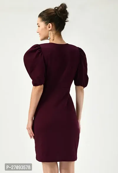 Stylish Maroon Cotton Blend Solid Dress For Women-thumb2