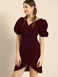 Stylish Maroon Cotton Blend Solid Dress For Women-thumb2