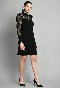 Women Casual Net Sleeve Black Dress-thumb3