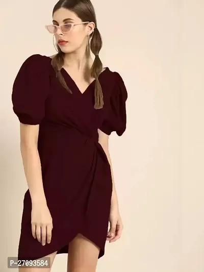 Stylish Maroon Cotton Blend Solid Dress For Women-thumb0