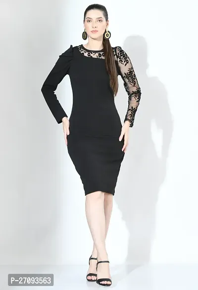 Stylish Black Cotton Blend Solid Dress For Women