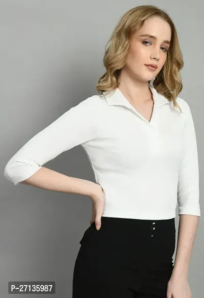 Elegant White Polyester Solid Regular Length For Women-thumb2