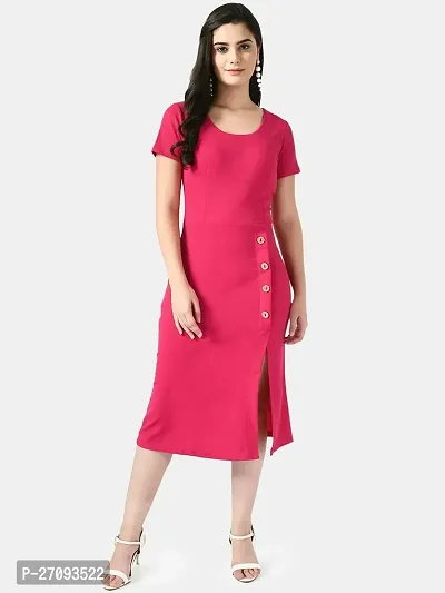 Stylish Pink Cotton Blend Solid Dress For Women