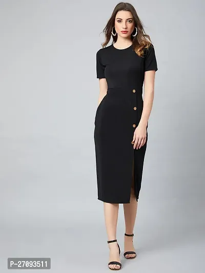 Stylish Black Cotton Blend Solid Dress For Women-thumb4