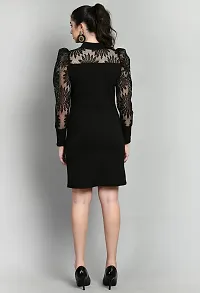 Women Casual Net Sleeve Black Dress-thumb2