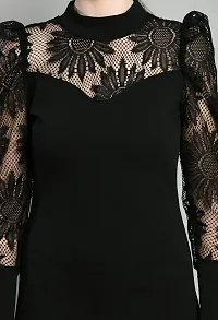 Women Casual Net Sleeve Black Dress-thumb4