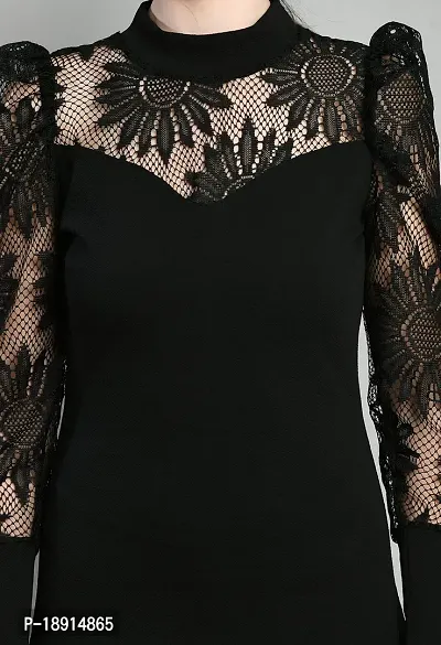 Women Casual Net Sleeve Black Dress-thumb5