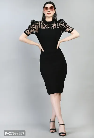 Stylish Black Cotton Blend Solid Dress For Women-thumb0
