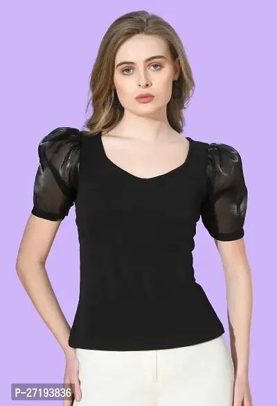 Elegant Black Cotton Blend Solid Top For Women