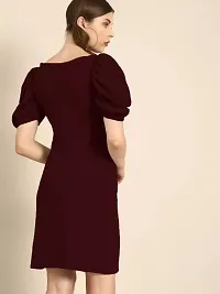 Stylish Maroon Cotton Blend Solid Dress For Women-thumb1