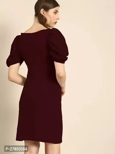 Stylish Maroon Cotton Blend Solid Dress For Women-thumb2