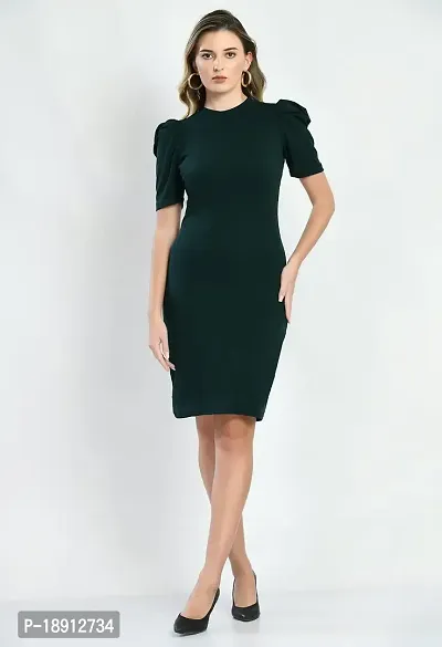 Women's Puff Sleeve Round Neck Bodycon Casual Dress