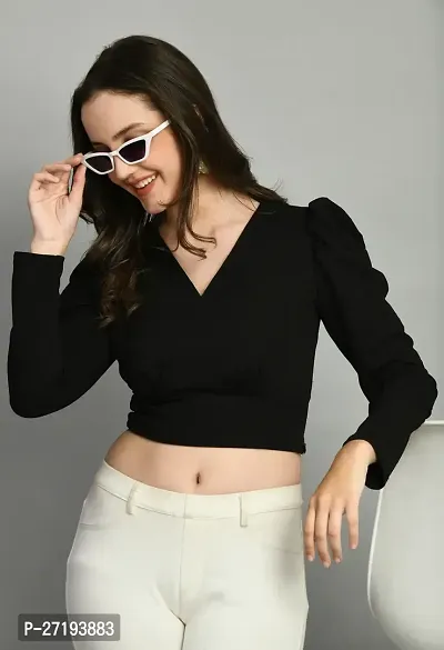 Elegant Black Cotton Blend Solid Top For Women