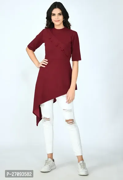 Stylish Maroon Cotton Blend Solid Dress For Women