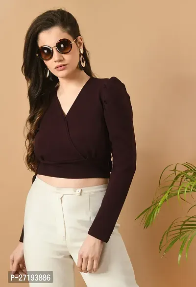 Elegant Maroon Cotton Blend Solid Top For Women