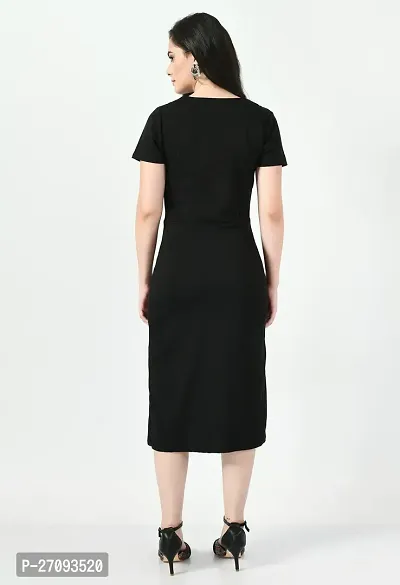 Stylish Black Cotton Blend Solid Dress For Women-thumb2