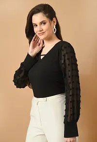 Elegant Black Cotton Blend Solid Top For Women-thumb3