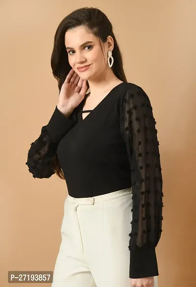 Elegant Black Cotton Blend Solid Top For Women-thumb4