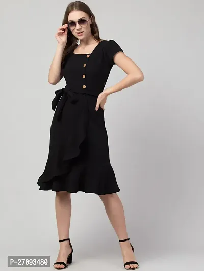 Stylish Black Cotton Blend Solid Dress For Women